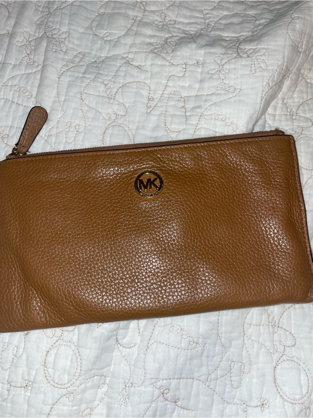 Michael Kors Brown Pebbled Leather Toiletry Pouch